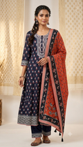 Black 3 piece cotton kurti set with Aari and embroidery work