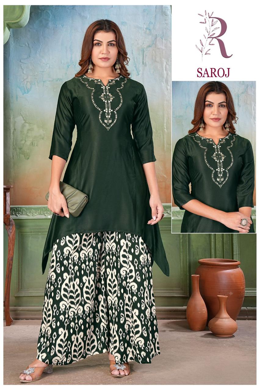 Gaji Silk Embroidery Work C-Cut Printed Palazzo Set for Women