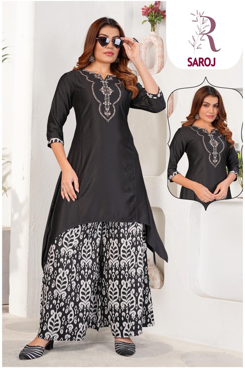 Gaji Silk Embroidery Work C-Cut Printed Palazzo Set for Women