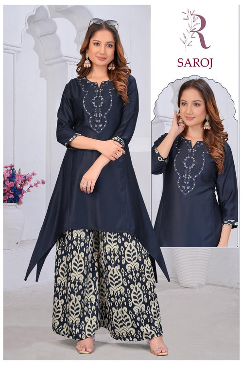 Gaji Silk Embroidery Work C-Cut Printed Palazzo Set for Women