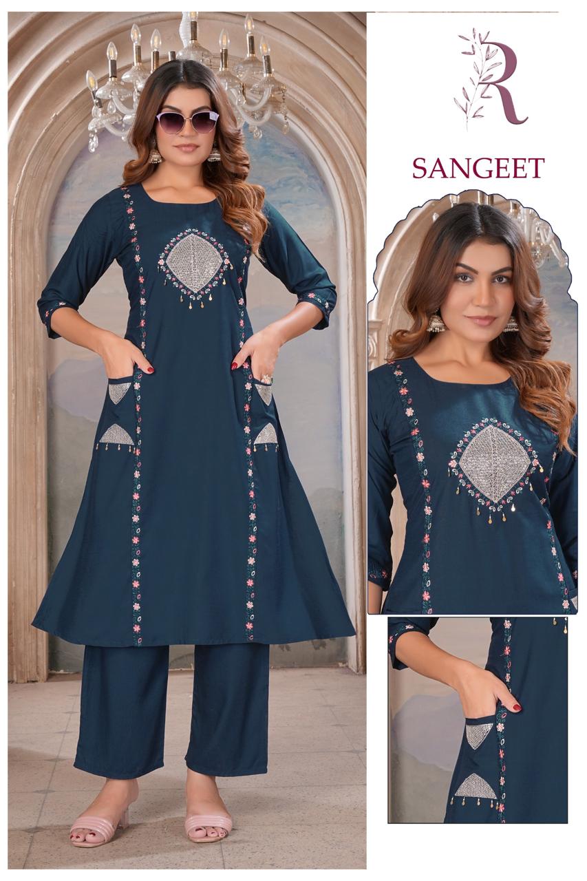 Front view of black A-line cotton kurta featuring a round neck, 3/4 sleeves, and intricate embroidery on the front yoke with functional side pockets.